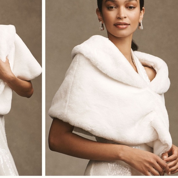 BHDLN ANTHROPOLOGIE Maxime Satin Lined Faux Fur Wrap Small - Picture 10 of 10